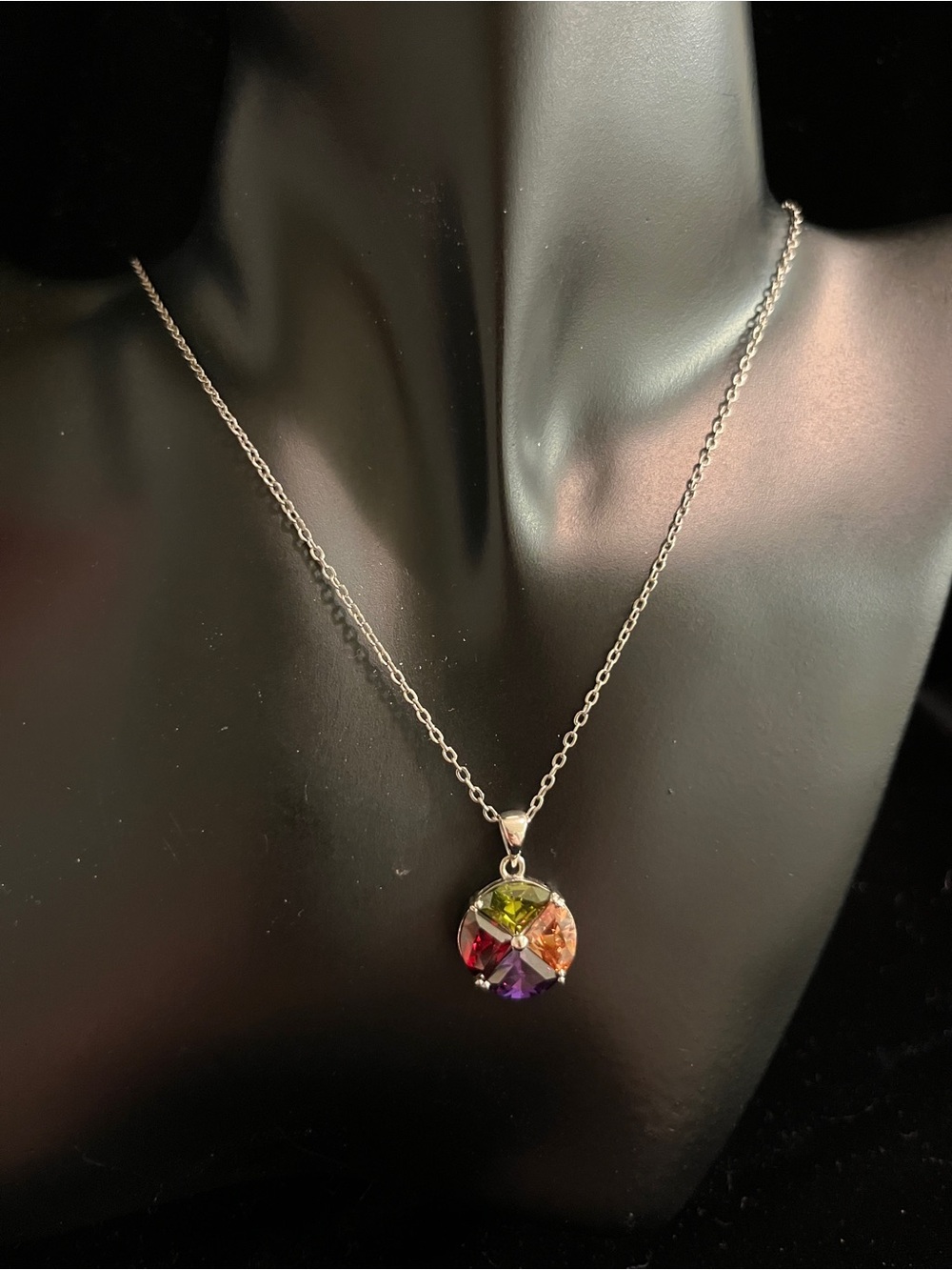 Multi Gemstone Flower Silver Tone Necklace Citrine Amethyst Peridot Garnet